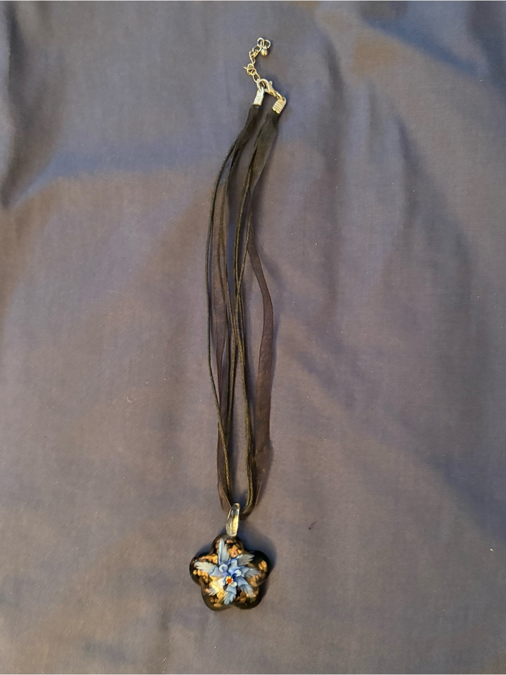 Handcrafted Black Floral Glass Pendant Necklace